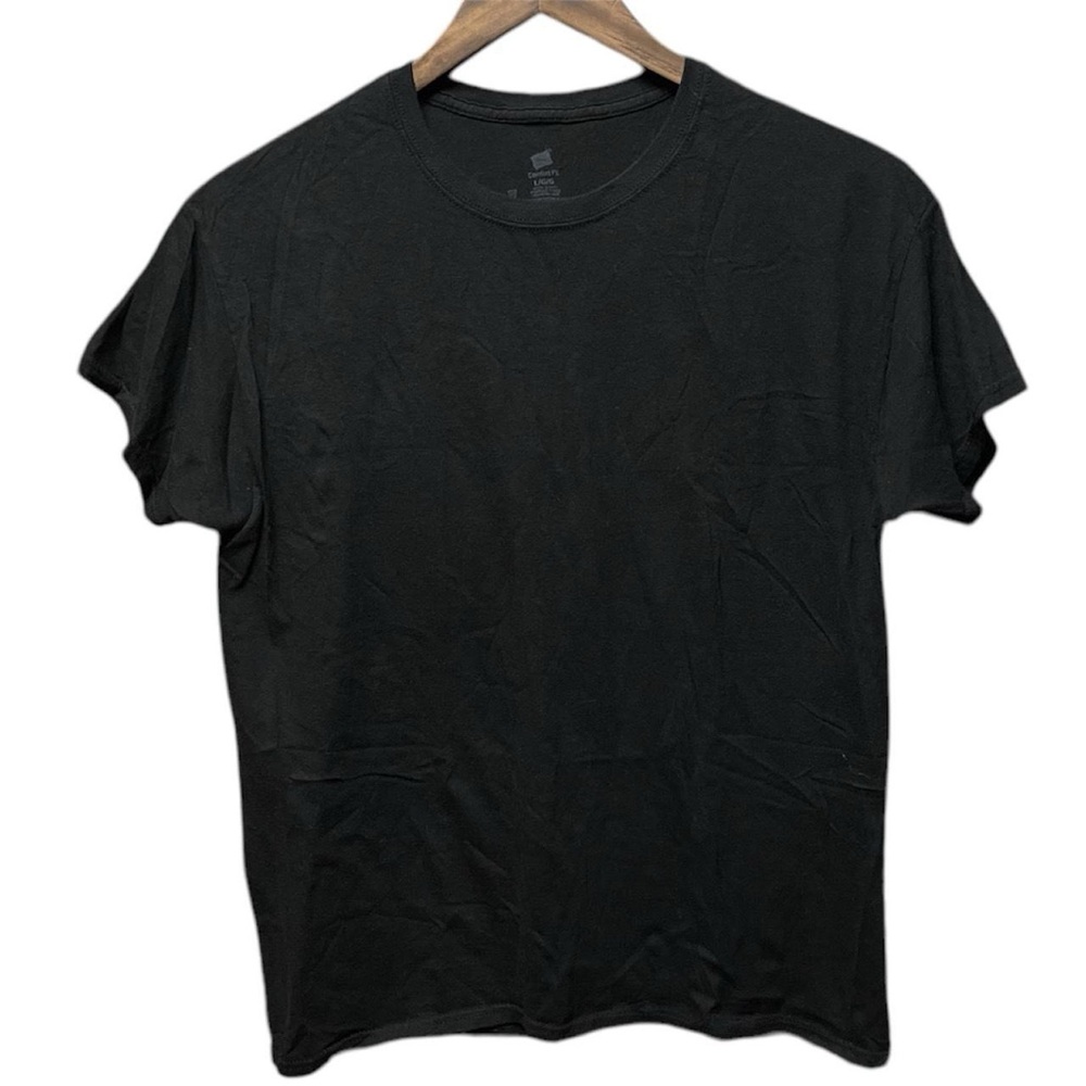 plain basic blank black Hanes comfort fit short sleeve crewneck casual T-shirt